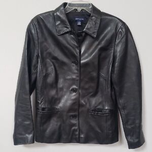 Ann Taylor Black Leather Jacket Womens M Coat Office Siren Corpcore Moto
